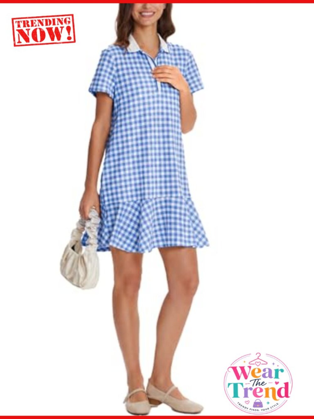 Womens Cotton Polyester Gingham Polo Mini Dress V Neck Short Sleeve Golf Tennis